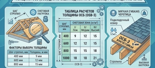 Толщина ОСБ (OSB) для крыши под мягкую (гибкую) черепицу: таблицы расчетов